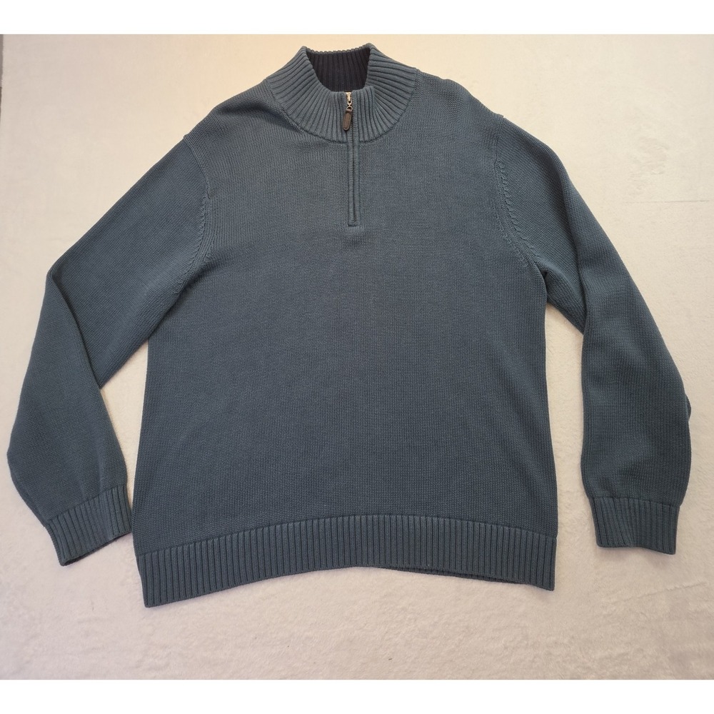 L.L.Bean Quarter Zip Sweater Mens XL Blue 100% Cotton Knit Pullover